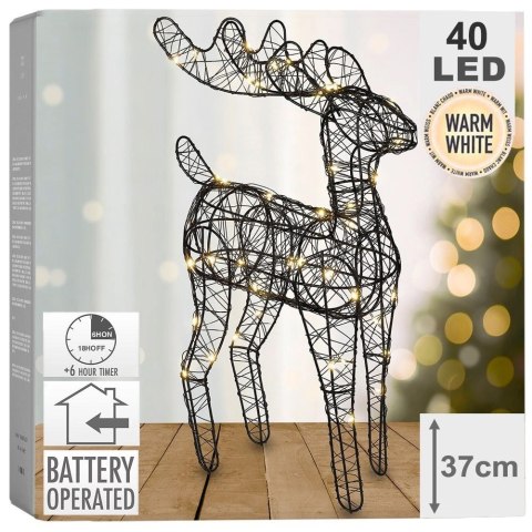 Renifer świecący czarny 40 LED 37 cm Vilde