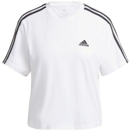 Koszulka damska adidas Essentials 3-Stripes Single Jersey Crop Top biało-czarna HR4915