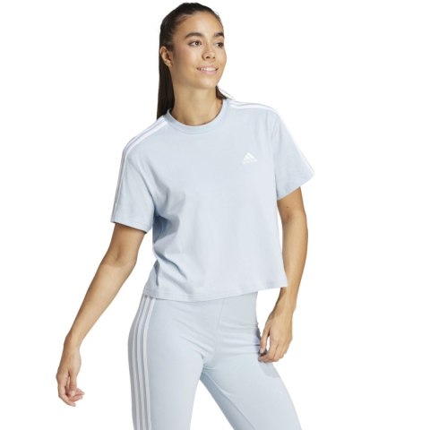 Koszulka damska adidas Essentials 3-Stripes Single Jersey Crop Top błękitna IS1568