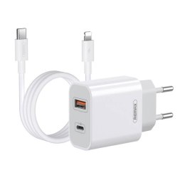 Ładowarka sieciowa Remax, RP-U68, USB-C, USB, 20W (biała) + kabel Lightning Remax