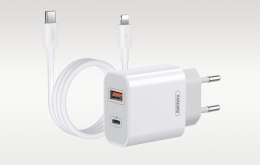 Ładowarka sieciowa Remax, RP-U68, USB-C, USB, 20W (biała) + kabel Lightning Remax